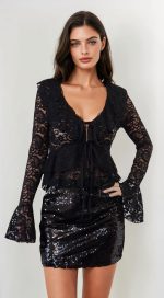 Lace effect blouse with ruffles