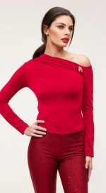 Asymmetrical neckline t-shirt with jewel detail