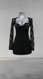 Short scuba crepe lace effect jumpsuit - Image 6