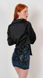 Satin blouse with rhinestone details and knot - Image 2