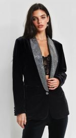 Velvet and rhinestone effect blazer