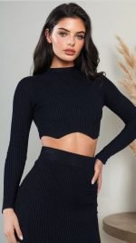 Cropped jersey knit twinset with maxi skirt with slit - Image 2
