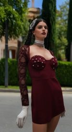 Short scuba crepe lace effect jumpsuit - Image 2