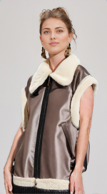 Satin fur effect vest coat - Image 3