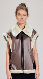 Satin fur effect vest coat
