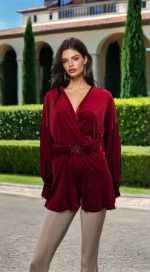 Velvet monoshort with rhinestone effect