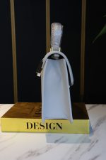 Elegant Structured Handbag – Gray/ sky blue with Gold Accent - Image 2