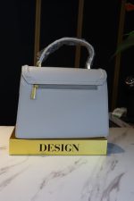 Elegant Structured Handbag – Gray/ sky blue with Gold Accent - Image 3