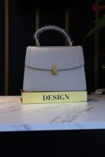 Elegant Structured Handbag – Gray/ sky blue with Gold Accent - Image 7