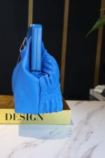 Blue Pleated Handbag with Rigid Handle - Image 2
