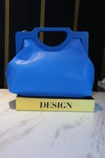 Blue Pleated Handbag with Rigid Handle - Image 3