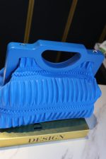 Blue Pleated Handbag with Rigid Handle - Image 4
