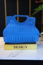 Blue Pleated Handbag with Rigid Handle - Image 5