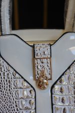 Elegant White & Gold Croc-Embossed Handbag - Image 2