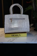 Elegant White & Gold Croc-Embossed Handbag - Image 4