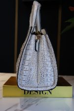 Elegant White & Gold Croc-Embossed Handbag - Image 5