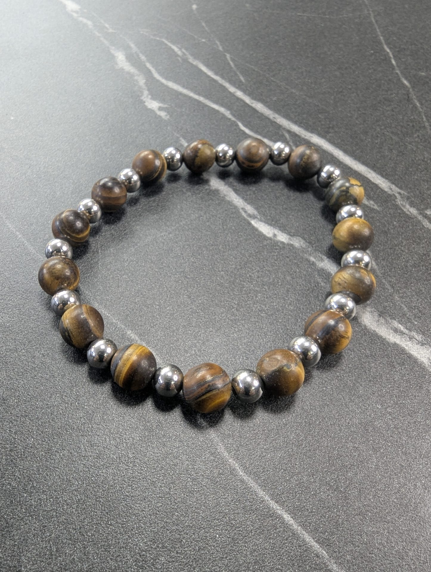 PXL_20250305_170049980 Tiger Eye & Steel Beaded Bracelet – Elegant & Minimalist - Image 1