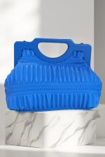 Blue Pleated Handbag with Rigid Handle
