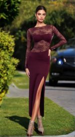 Maxi tactel lace effect dress